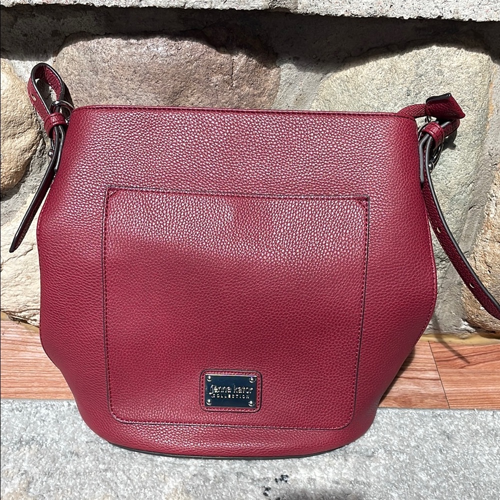 Jenna Kator Red Shoulder Bag with Pebbled Texture